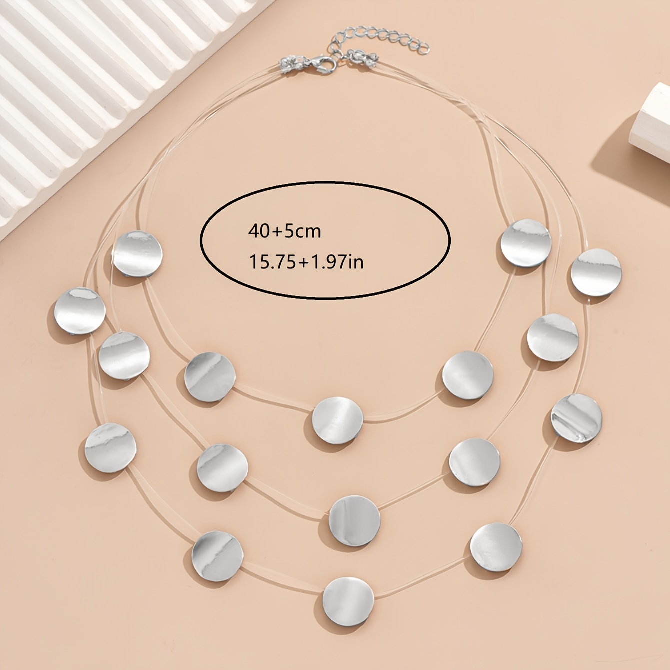 Geometric Circle Pendant Necklace Symmetrical Left & Right Line Chain